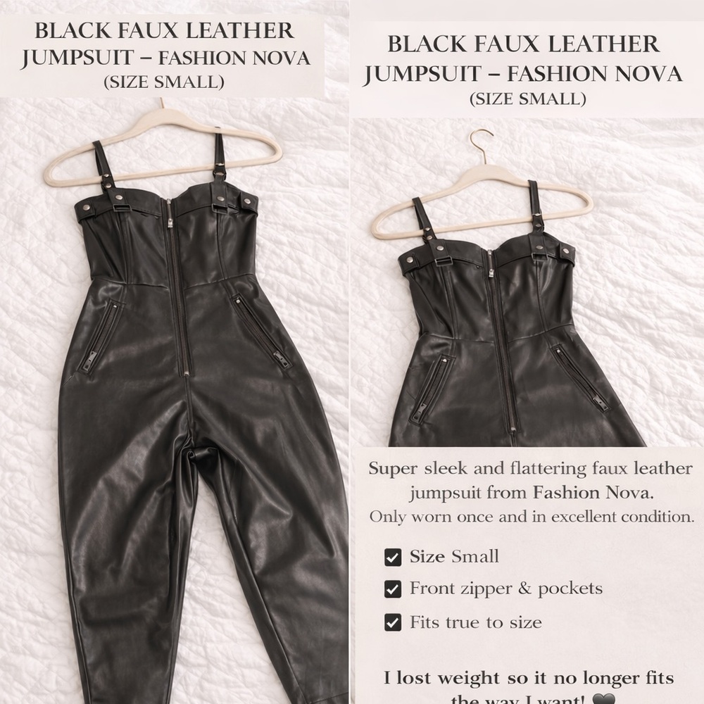Fashion Nova Black Faux Leather Strappy Jumpsuit